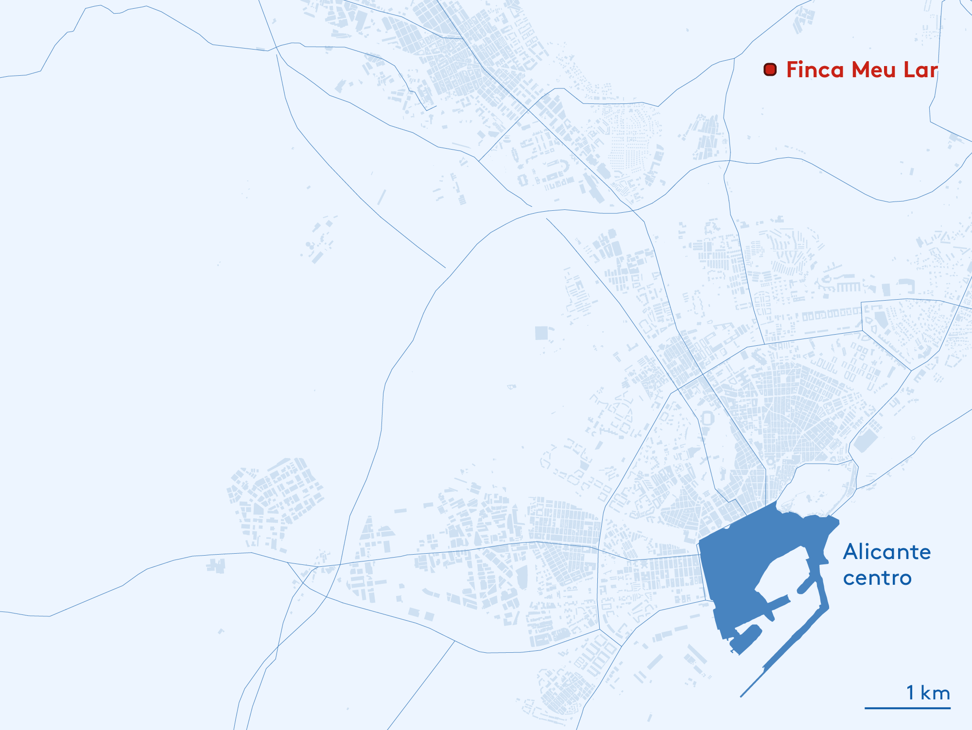 Mapa: la finca, Villafranqueza y Alicante